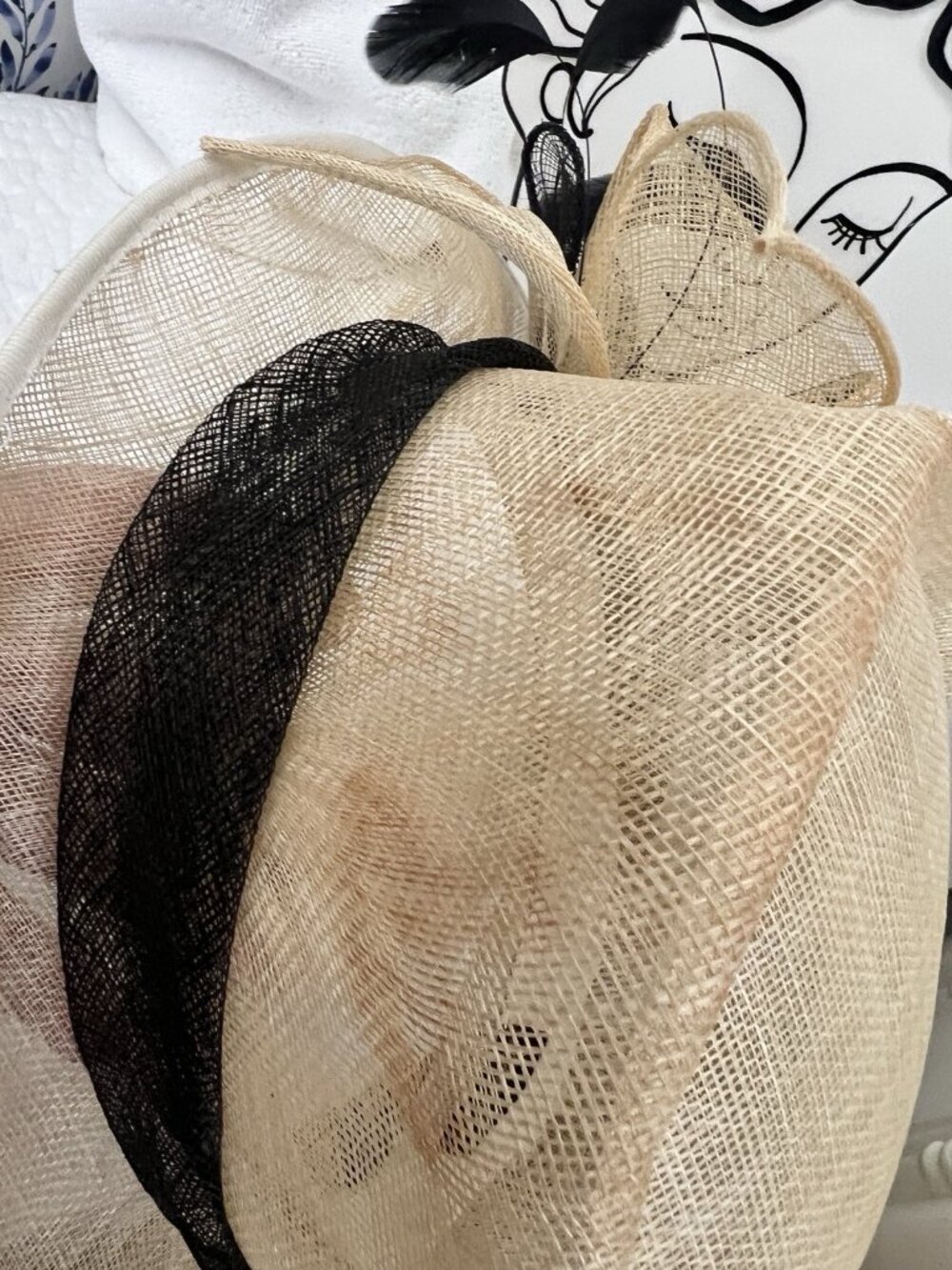 Fashion Derby Hat Cream Black Feather Bow Wedding Cocktail Party Accessorize - Picture 8 of 15